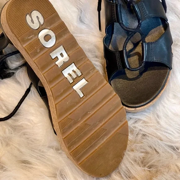 Sorel Cameron Platform Black Wedge Sandals - Picture 6 of 7